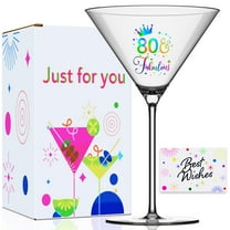 GALOFAY 80th Birthday Martini Glasses Gifts, Personalized Colorful Print ’80 Fablous‘ Cocktail Glass Set for Women, Gift Package with Over Size Glass and Card for 80 Years Old Woman