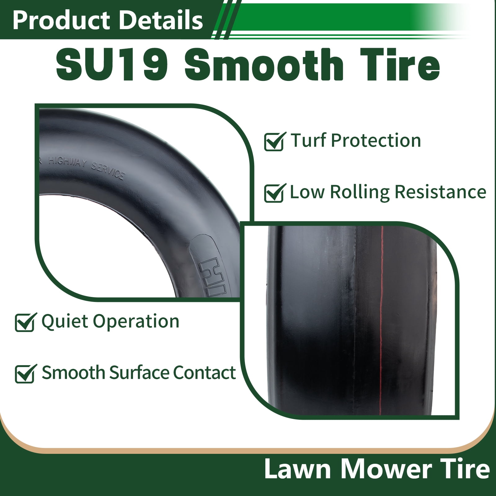 Hi-Run 2 Set SU19 11X4.00-5 4PR Front Lawn & Garden Tire on 5X3 White Rim Assembly with 5/8" Bushing