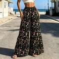 thumbnail image 6 of Women's Floral Wide Leg Pants High Waisted Palazzo Trousers, Boho Flowy Tiered Bell Bottom Pants for Beach Vacation, 6 of 7