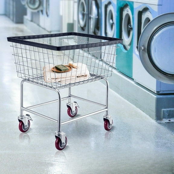 Extra-Large Wire Laundry Basket Cart - 2.5 Bushel, 21''x27''x27.5'', Steel Frame with Chrome Finish & 4-Inch Swivel Casters