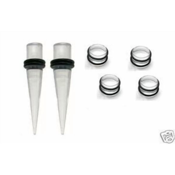 00g gauge PAIR CLEAR Tapers & Plugs Ear Stretching Kit