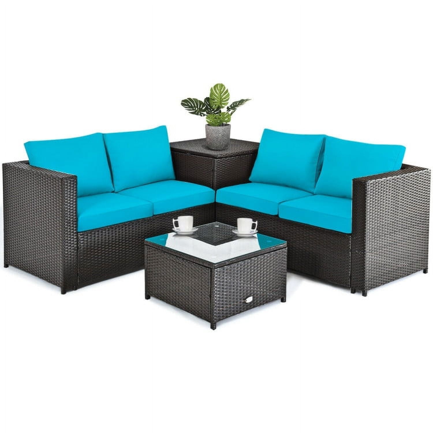 Aimee Lii 4 Pieces Outdoor Patio Rattan Furniture Set with Cushioned Loveseat and Storage Box, Outdoor Deck Furniture, Turquoise Aimee Lii 4 Pieces Outdoor Patio Rattan Furniture Set with Cushioned Loveseat and Storage Box, Outdoor Deck Furniture, Turquoise