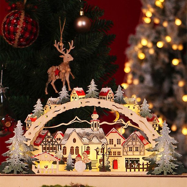Adornos navideños YONGSHENG Casa de madera luminosa Luz LED