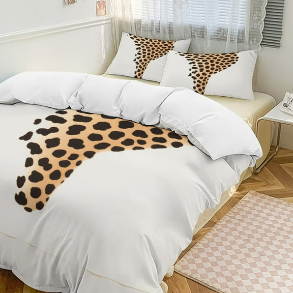 Leopard Print Pattern 3 Pieces Duvet Cover with Zipper Closure,Premium Polyester Lightweight Bedding Set