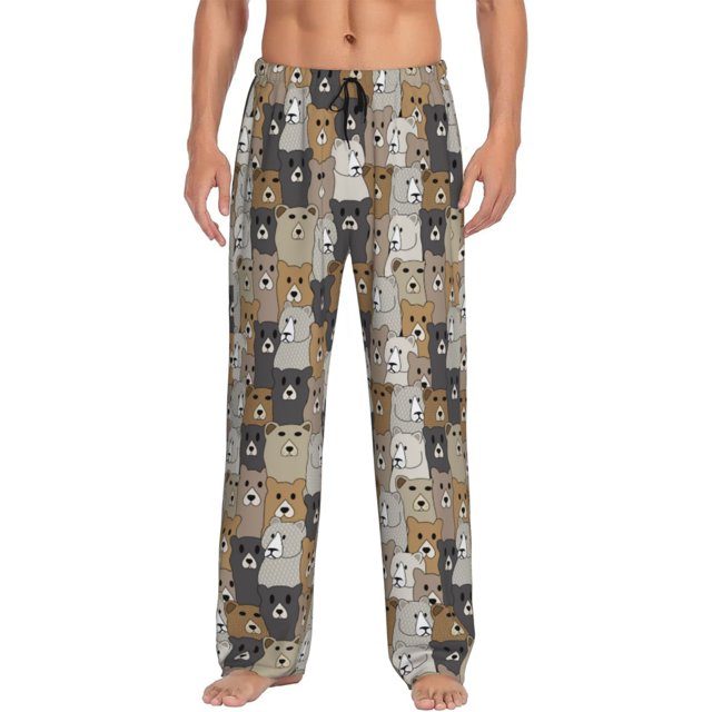 Fotbe Cartoon Bear Pantalones de Pijama para Hombre, Pantalones de Dormir, Pantalones de Casa con Cintura Ajustable y Bolsillos-X-Large