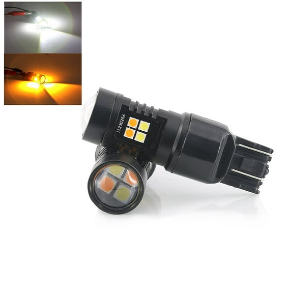 7443 White Amber Yellow Projector Dual Color Type 1 Switchback Turn Signal/Parking Light Bulbs (7443, White/Amber)