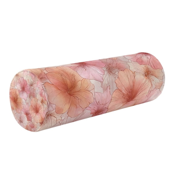 Round Cervical Pillow Cylindrical Pillow Lumbar Pillow Sofa Headrest Pillow Support For the Back, Neck and Head Cute Pink Flowers