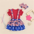 thumbnail image 5 of Bovxnpu Girls Boys Outfits Set Kids Short Sleeve Crewneck Romper Print Suspender Skirt 3Pc with Headband Set, 5 of 8