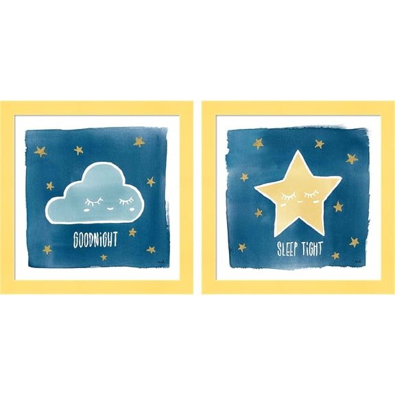 Great Art Now Night Sky Goodnight & Sleep Tight by Moira Hershey, 2 Piece Framed Art Set Each 14"W x 14"H