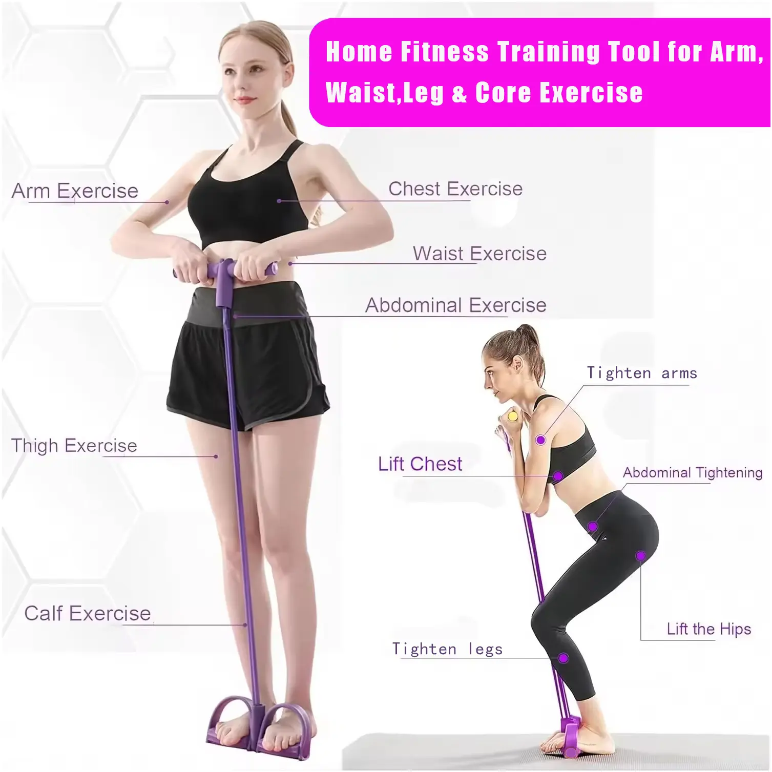 Z-ROGO Multifunction Pedal Resistance Band | Portable Foot Pedal Exerciser for Full-Body Home Workout, Stretching, Fitness Training & Abdominal Exercise | Adjustable & Durable Elastic Sport Band,Moth