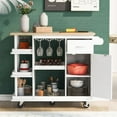thumbnail image 6 of Kitchen Island Cart with Side Storage Shelves, Rubber Wood Top and Adjustable Storage Shelves, Kitchen Storage Cabinet with Wine Rack, 6 of 9