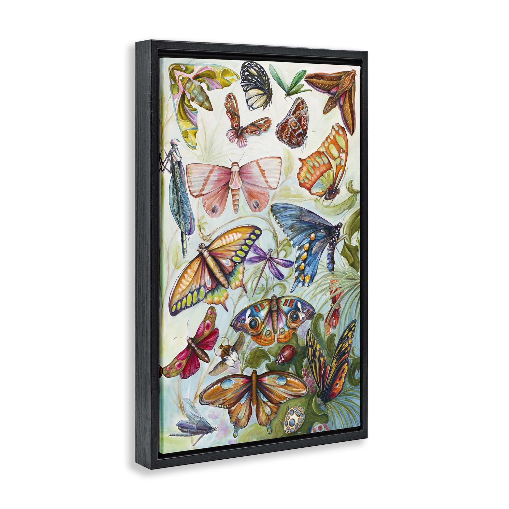 Stupell Industries Colorful Butterfly Conservatory Black Framed Floater Canvas Wall Art, design by Diannart