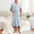 thumbnail image 2 of Men’s Summer Bathrobe Lightweight & Breathable Short Sleeve Robe with Pockets Men's Solid Color V Neck Belt Bathrobe, 2 of 9