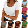 thumbnail image 2 of Fengactive Womens Short Sleeve Tops Scoop Neck Ribbed Knit Slim Fitted Basic Tee Shirts Casual Summer Clothes, 2 of 7