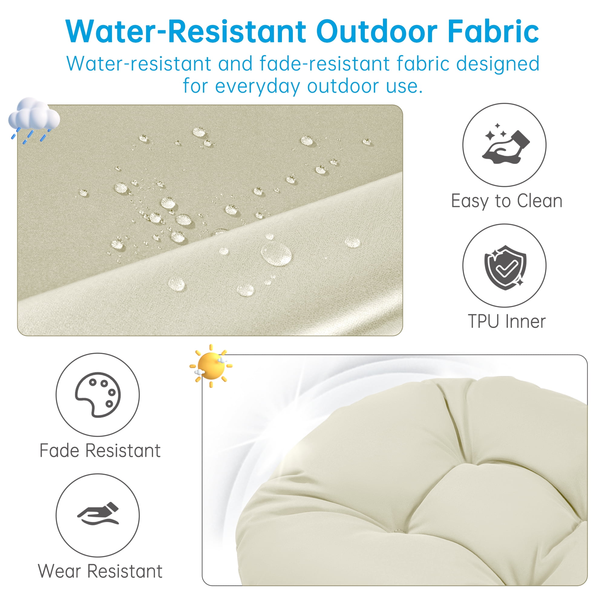 Millsilo Outdoor Rocking Chair Cushion 44" x 19" x 4", Summer Patio High Back Rocker Cushion, Water-Resistant, UV Fade-Resistant, Non-Slip Bottom, Beige