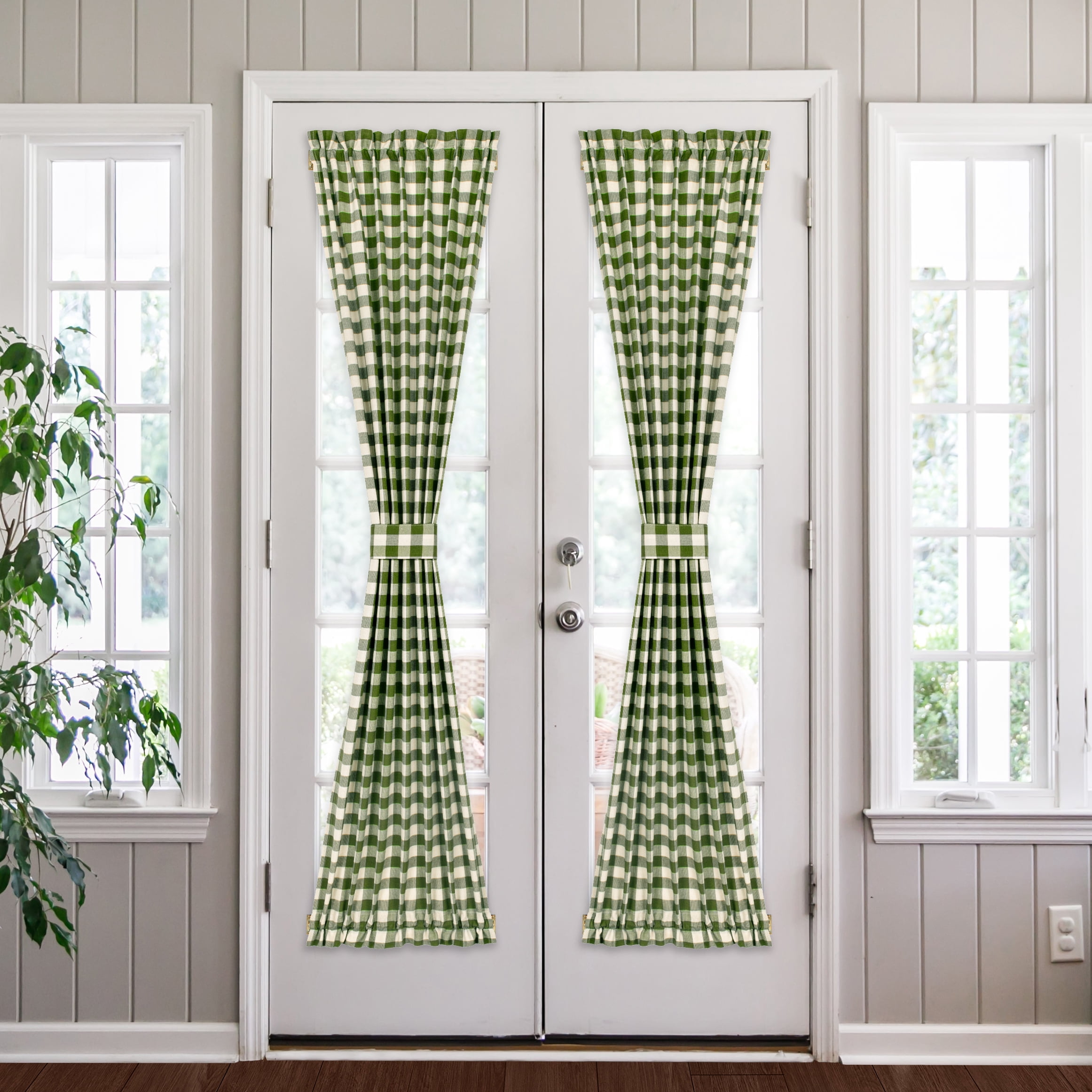 Kate Aurora Plaid Country Farmhouse Door Curtain With Tieback ...