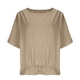 thumbnail image 4 of TKYCMSUAKI Cotton Linen Shirts for Women Pleated Half Sleeve Crewneck Solid Color T-Shirts Loose Fit Tunic Tops Casual Going Out Holiday Tees, 4 of 8