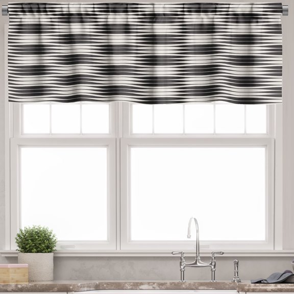 Ambesonne Abstract Valance Pack of 2, Wavy Monochrome Stripes, 54"X18", Dark Brown Eggshell