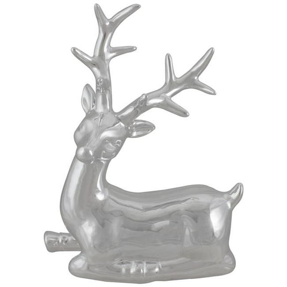 10 in. Sitting Reindeer Christmas Tabletop Decor, Metallic Silver
