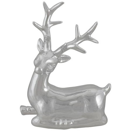 10 in. Sitting Reindeer Christmas Tabletop Decor, Metallic Silver