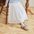 thumbnail image 4 of Rggeeun Toddler Girls Skirt Solid Color Calf Length Floral Embossed Boho Smooth Elastic High Waist Shirred with Lace Ruffle for Summer Daily Wear Versatile Skirts,White,9-10 Years, 4 of 5