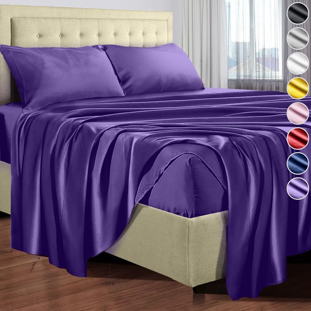 Satin Sheets Queen Size (4 Pieces, 8 Colors), Silky Satin Sheet Set