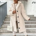 thumbnail image 2 of Women's Long-Sleeved Warm Plush Jacket with a Notched Lapel Collar, Elegant Blazer Style Coat for Smart Casual and Office Wear,Beige,L, 2 of 9