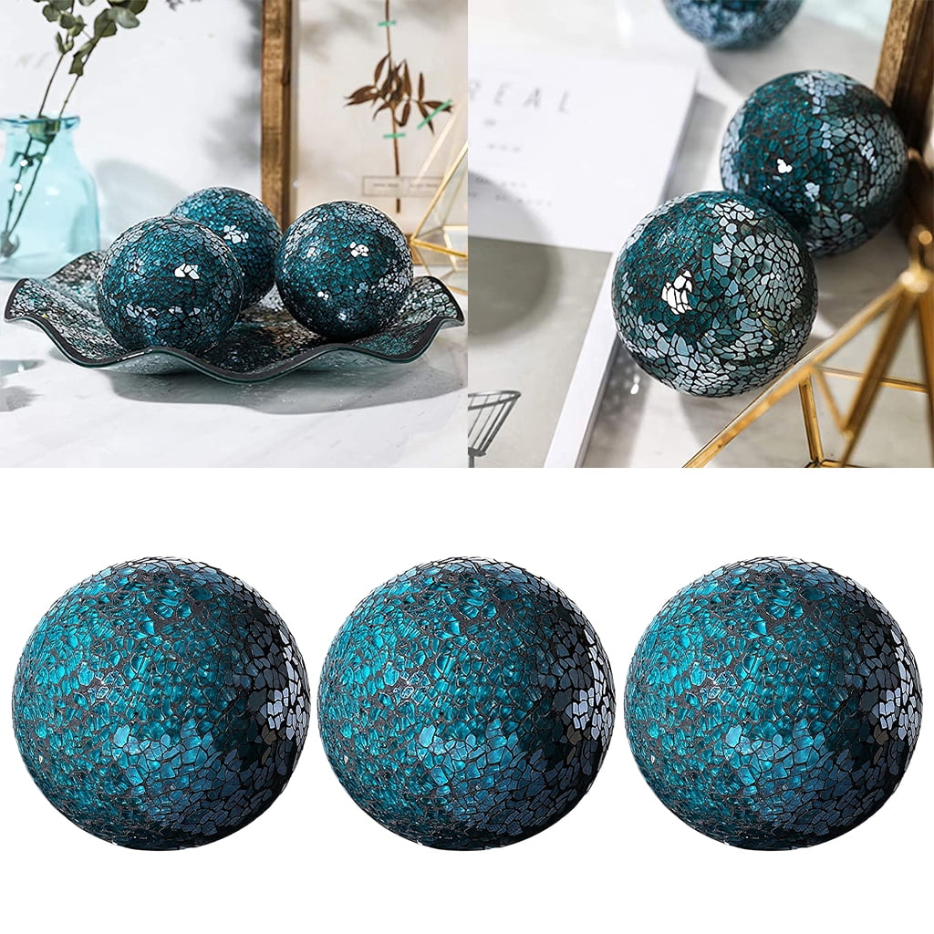 Mosaic Sphere Balls 8cm Housewares Centerpieces Set Decorative Orbs Decorative Ball for Ornaments Coffee Table Decor Festival Living room and 3Pcs Blue 3Pcs
