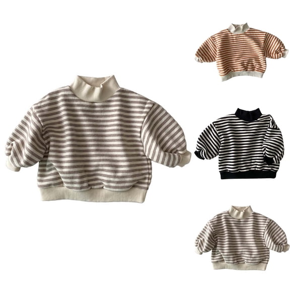 FASHOFT Shirts For Baby GirlStriped Thick High Neck Loose Pullover Soft Warm Fabric Unisex Baby Kids Autumn Winter Daily Leisure Sweatshirt Tops Baby GirlTops Black 18-24 Months