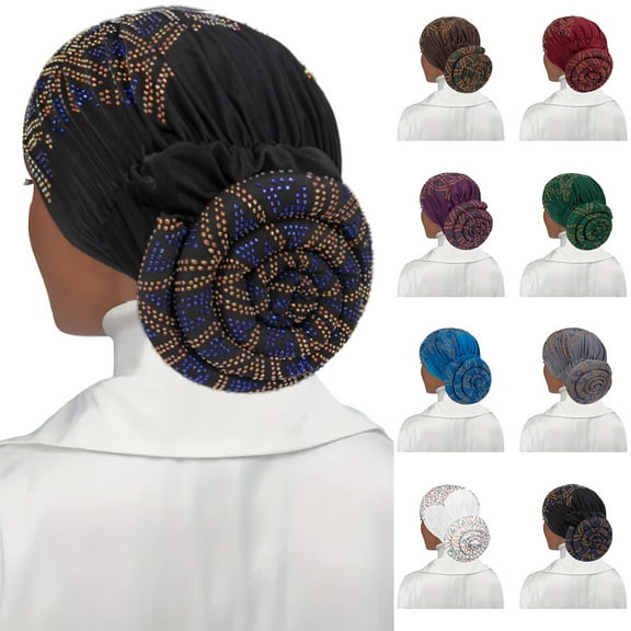 Dalrosia Beanie Cap Head Wrap Black Rhinestones Head Scarf Flower Pearls Twisted Head Turban for Women Girls
