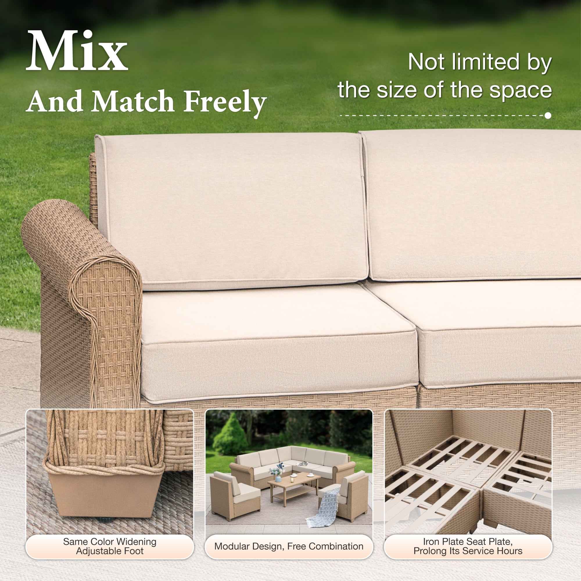 Summit Living 2-Pack Outdoor Patio Furniture Set, 2-Seat Wicker Outdoor Patio Sectional Conversation Set, Rattan Loveseat, Beige