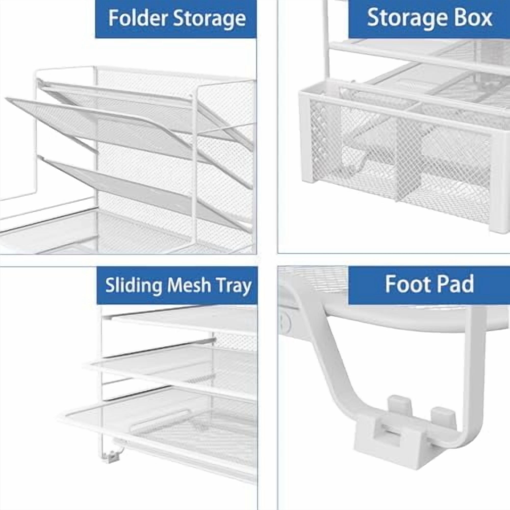 7 Tier Desk File Organizer, Letter Tray Paper Organizer with Pen Holder and Metal Hanging Basket, White