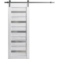 Sturdy Barn Door 24 x 80 inches | Quadro 4445 Nordic White with Frosted Glass | Stainless Steel 6.6FT Rail Hangers Heavy Set | Solid Panel Interior Doors