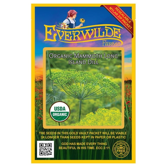 Everwilde Farms - 1000 Organic Mammoth Long Island Dill Herb Seeds - Gold Vault Jumbo Bulk Seed Packet