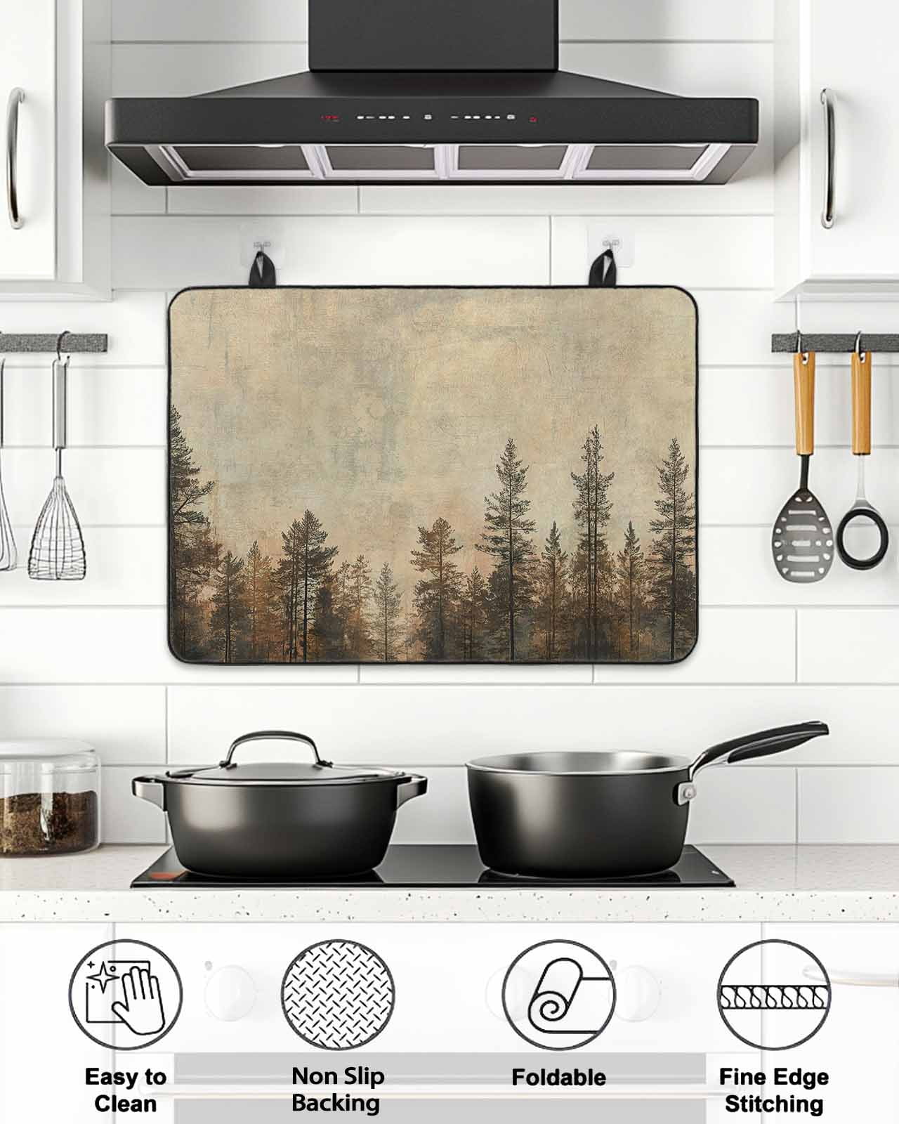 Stove Top Covers for Electric Stove, Brown Forest Glass Stovetop Cover Protector, Vintage Tree Farmhouse Botanical Induction Cooktop Protector Oven Mat for Kitchen Countertop 24"x21"