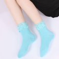 thumbnail image 3 of Womens Ruffle Socks Fancy Lace Trim Ankle Socks Breathable Super Soft Blue 3 Pairs, 3 of 5