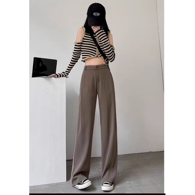 Pantalones de traje drapeados para mujer, pantalones casuales adelgazantes de cintura alta, rectos y estrechos de pierna ancha para primavera y otoño