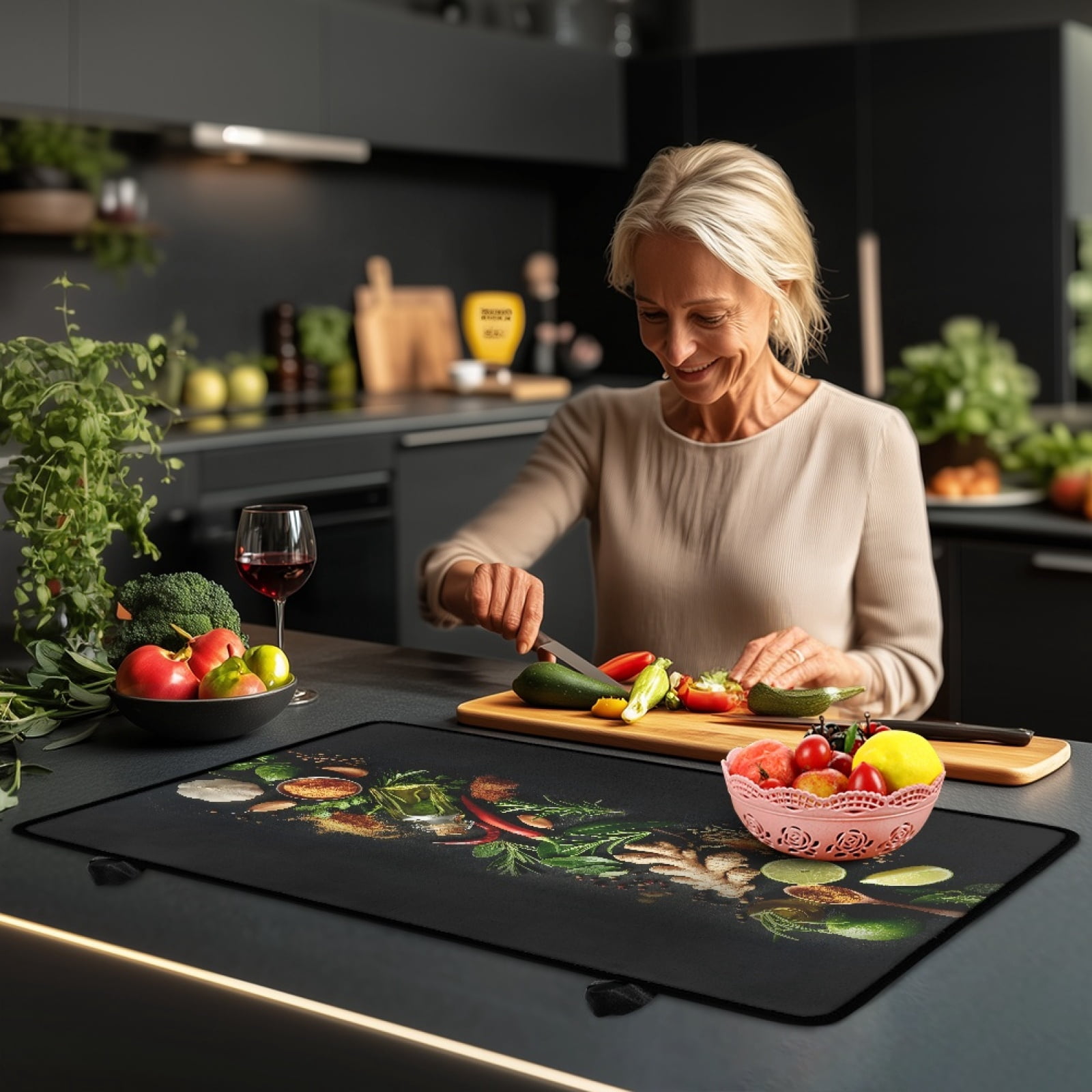 ZIATUBLE Induction Cooktop Cover Oil-Proof Electric Stovetop Cover Heat Resistant Range Cover Protector Mat for Electric Stove, 29 x 21 Inch, Lemon Ginger Chili Pepper Olive Oil Seasoning