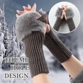 thumbnail image 5 of Winter Women Fingerless Gloves, Knitted Arm Warmers Hand Mittens, ThumbHole Faux Fur Wrist Short Cuff for Women, 5 of 5