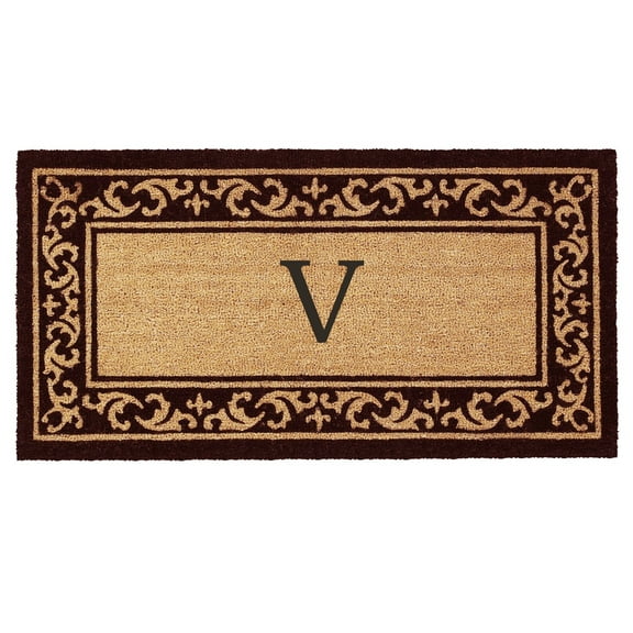 Calloway Mills 120063672V 3 x 6 ft. Kendall Monogram Rectangular Doormat, Natural & Black - Letter V