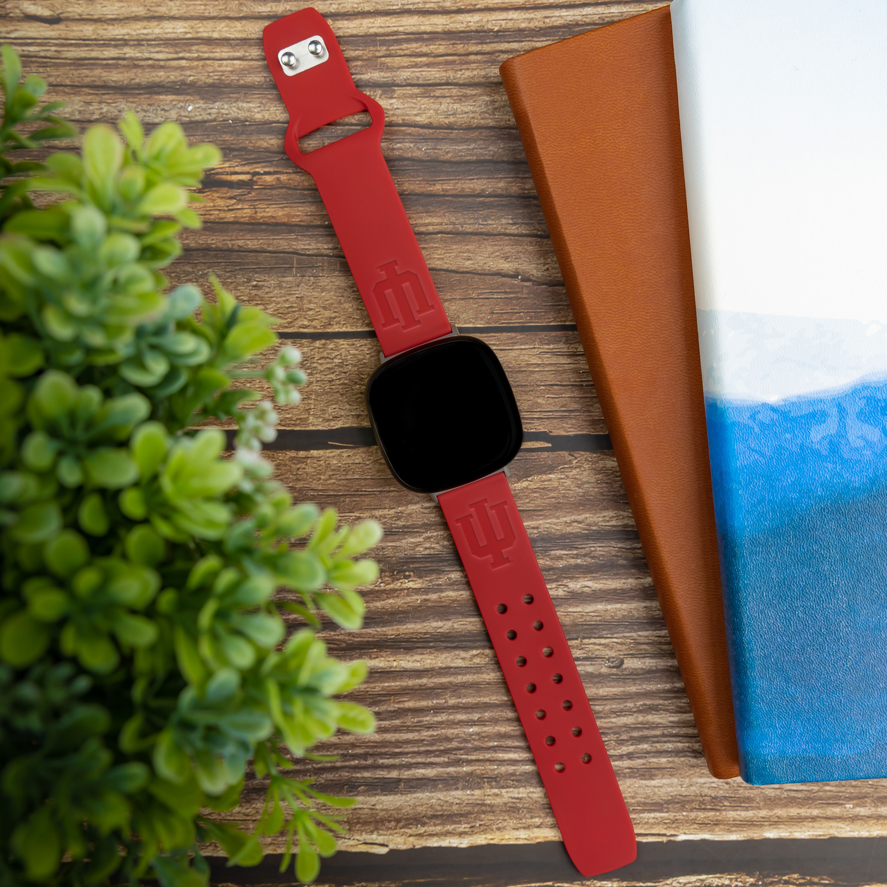 Indiana Engraved Silicone Unisex Watch Band for Fitbit Versa 3 and Sense (Crimson) by Affinity Bands