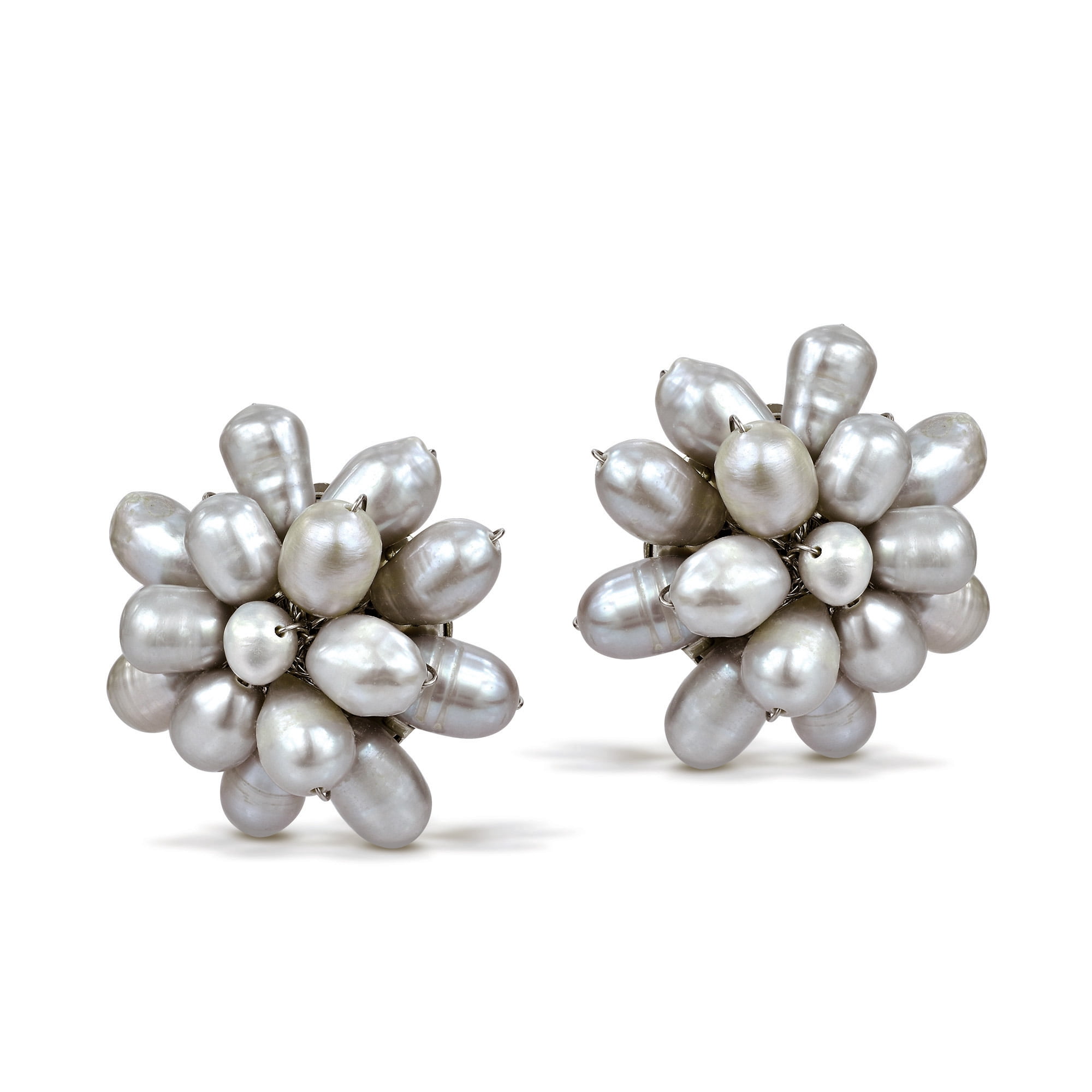 Classic Statement Pearl Bridal Floral Cluster Clip-on Non Pierced Earrings
