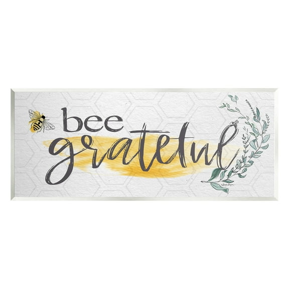 Stupell Industries Bee Grateful Herb Phrase Botanical & Floral Painting Unframed Art Print Wall Art, 17 x 7