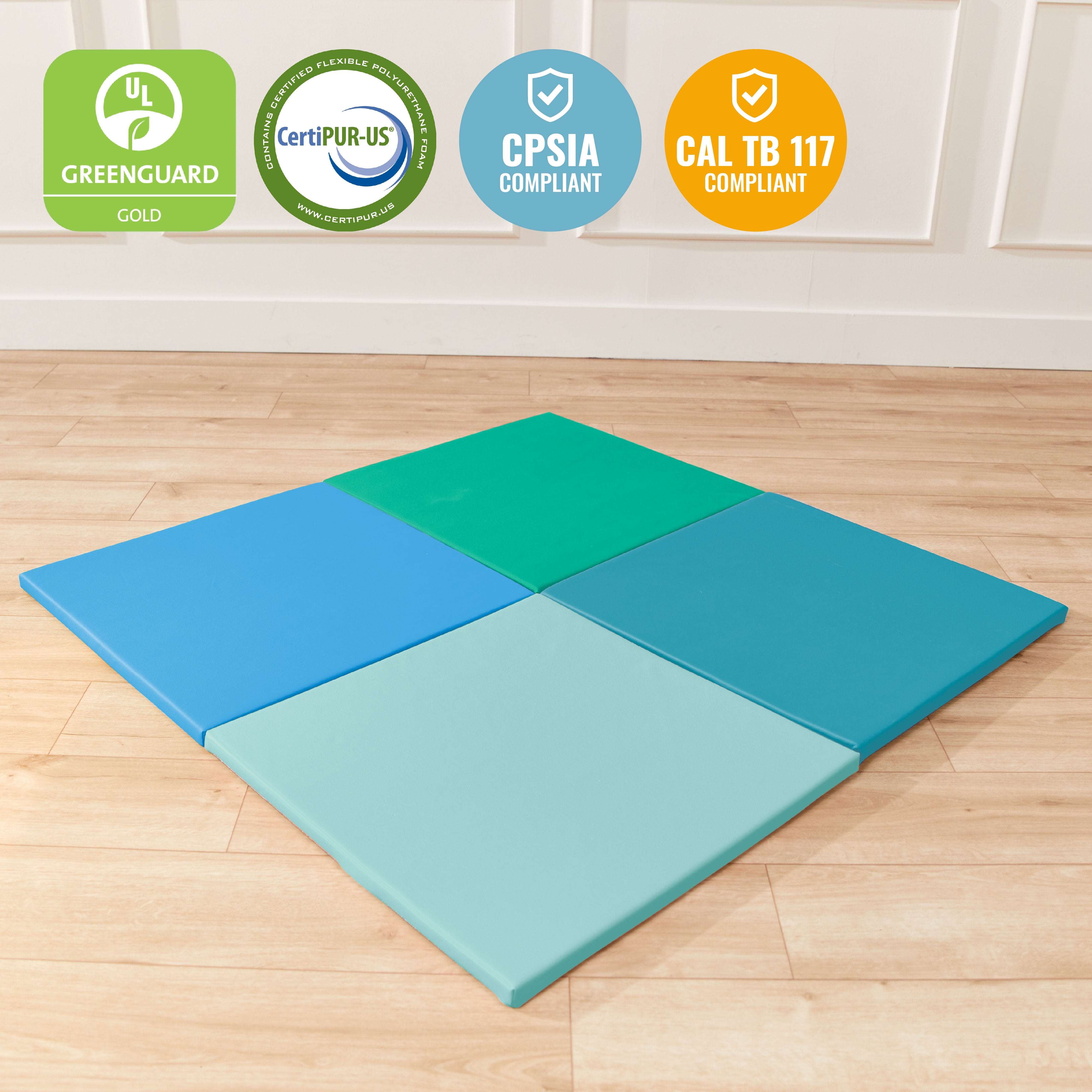 ECR4Kids SoftZone Play Patch Activity Mat Squares, Modular Playmat, Contemporary, 4-Pack