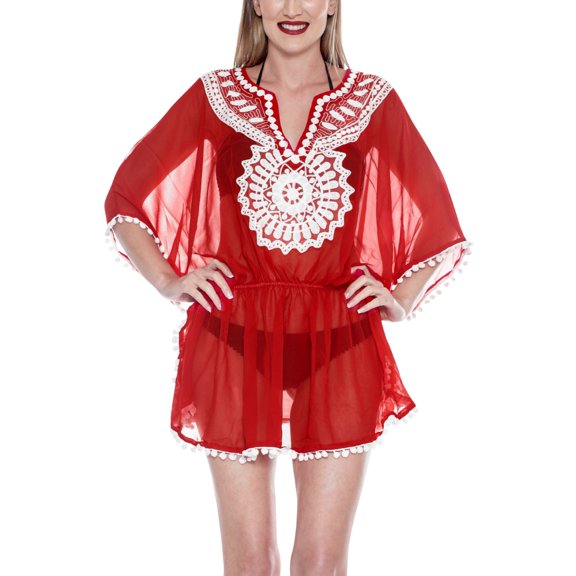 HAPPY BAY Women's Beachwear Summer Beach Dress Plus Size Holiday Bathing Suit Cover-up for Women 2X-3X Red_AC756
