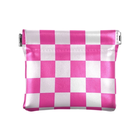 PU leather Coin Purses & Pouches Small Wallet Hot Pink Checkered Pattern