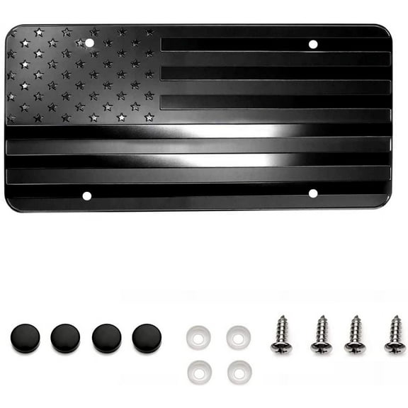 LFPartS USA Black Flag Metal Embossed License Plate 12"x6" 4 Holes
