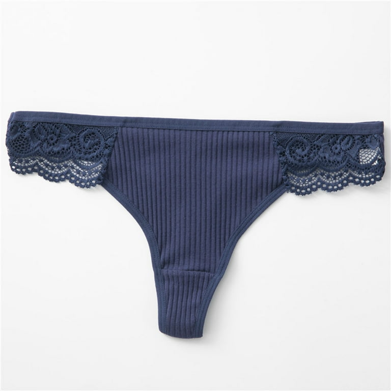 Hfyihgf No Show Panties for Women Seamless T-Back Lace Triangle Low Waist  V-Shape Underwear Sexy See Through G String Pants Tucking Panties Dark Blue