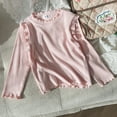 thumbnail image 2 of Odeerbi Infant Girls Long Sleeve Tees Cotton Basic Layering T-shirt 2-8 Years Casual Solid Color Ruffled Base Layer Shirt Round Neck Top Pink, 2 of 5