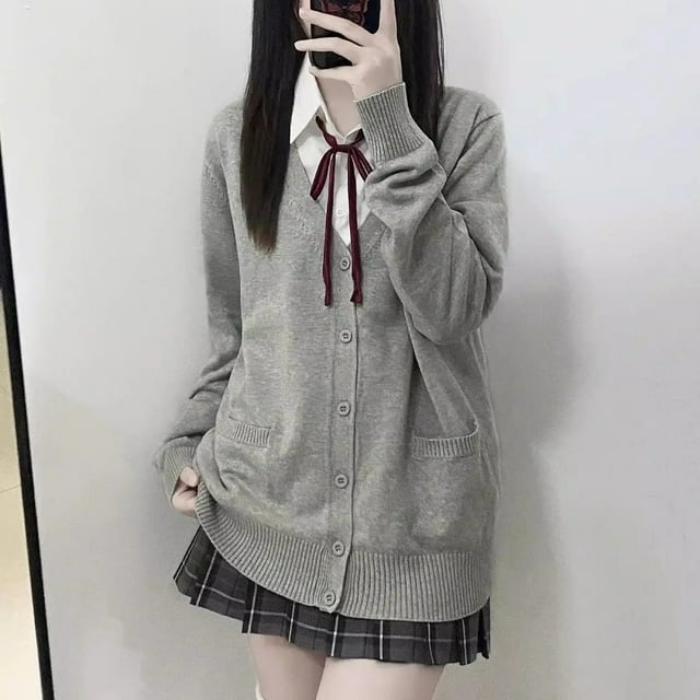 Japanese JK Uniform Cardigan Knit Sweater Long Sleeve Preppy Style Soft Comfortable Fall Winter